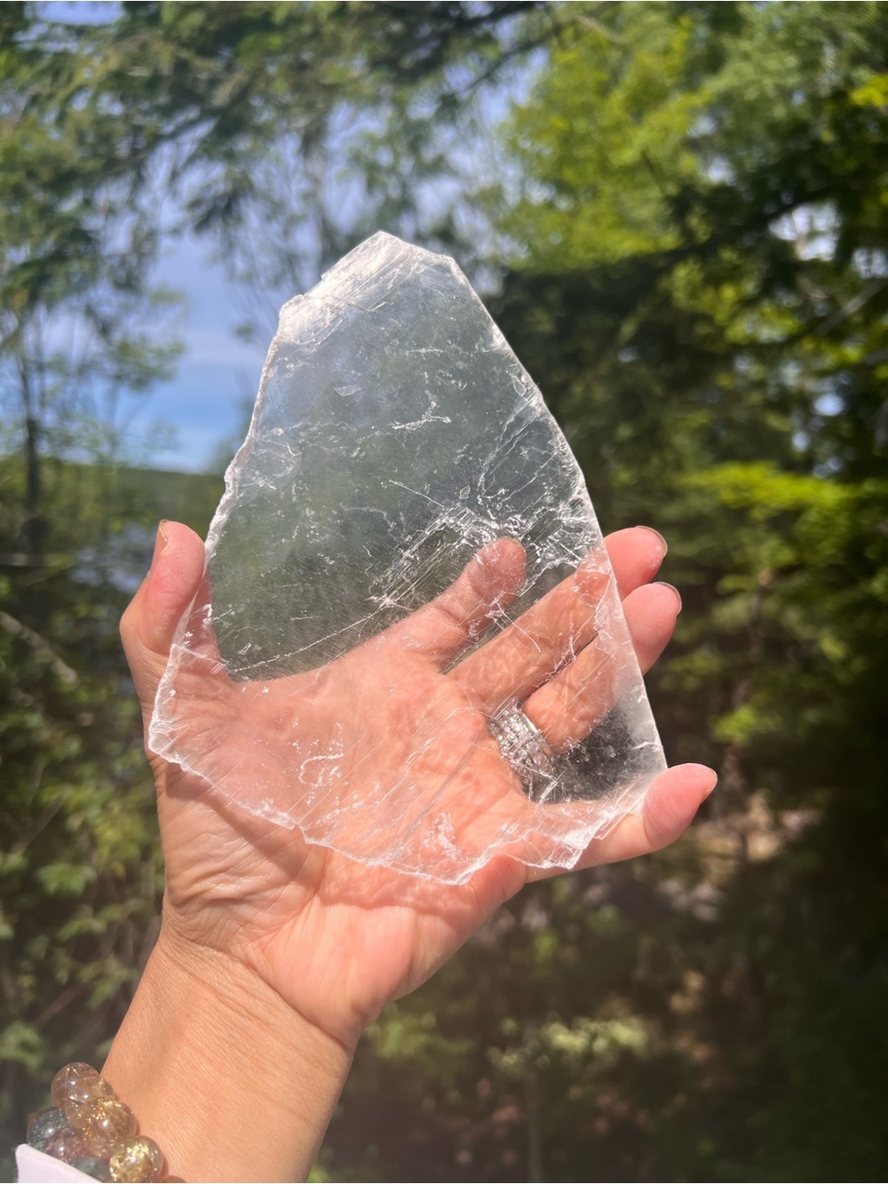 Selenite (3) slab with stand | crystal